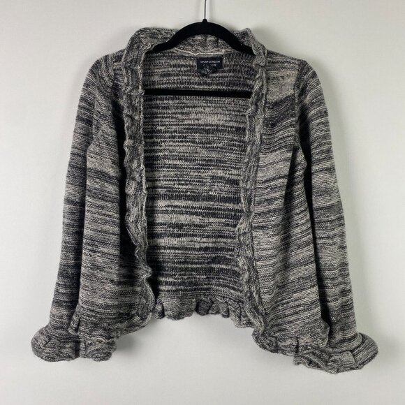 TASHIA LONDON Cashmere Open Front Ruffle Gray Cardigan Sweater Nepal Size Small - Picture 1 of 9